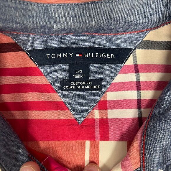 Tommy Hilfiger Custom Fit Red/Pink Plaid Button Down Shirt Long Sleeve Casual L - Picture 5 of 10
